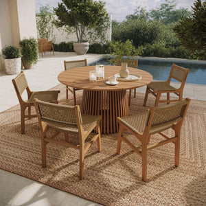 Modway Furniture Rowe Modway Solid Teak Outdoor Dining Set Seats Six with Woven Faux Rattan Chairs EEI-7704-NAT
