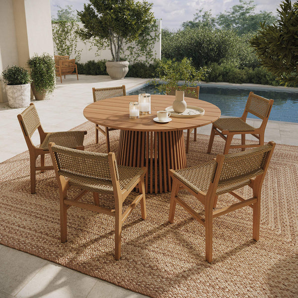 Modway Furniture Rowe Modway Solid Teak Outdoor Dining Set Seats Six with Woven Faux Rattan Chairs EEI-7704-NAT