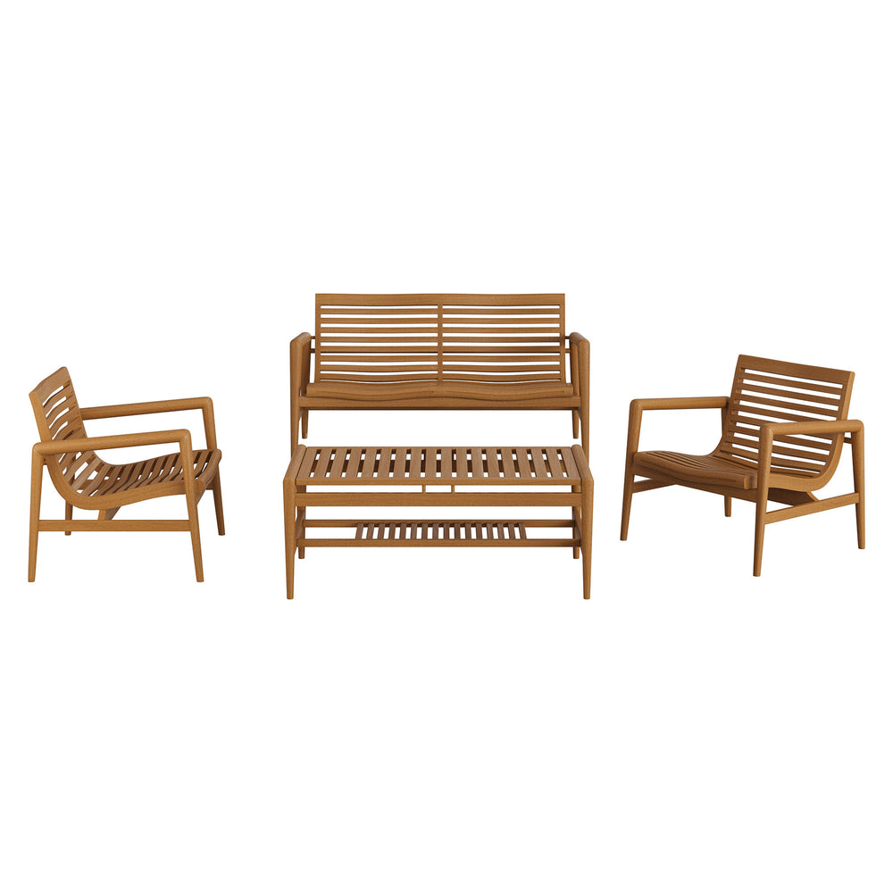 Modway Furniture Hayden Modway Solid Teak Outdoor 4 Piece Patio Set with Sculptural Wave Slat Seating EEI-7706-NAT
