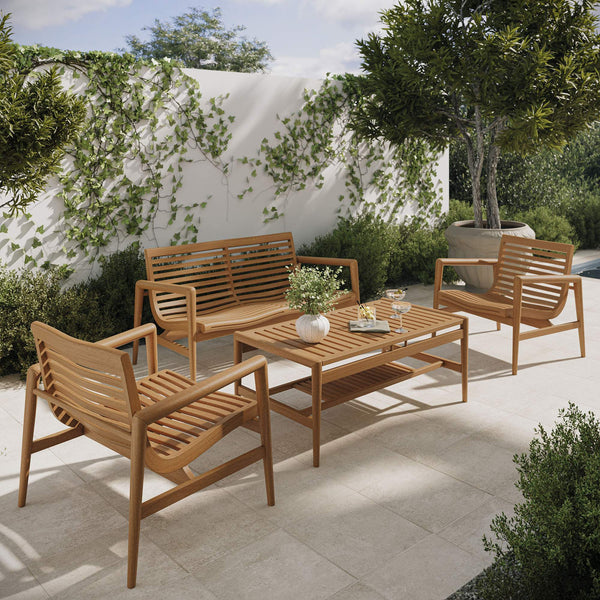 Modway Furniture Hayden Modway Solid Teak Outdoor 4 Piece Patio Set with Sculptural Wave Slat Seating EEI-7706-NAT