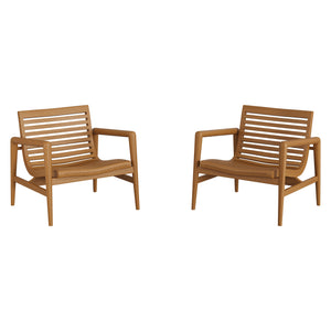 Modway Furniture Hayden Modway Solid Teak Outdoor Armchair Set Sculptural Slat Design Patio Seating EEI-7707-NAT