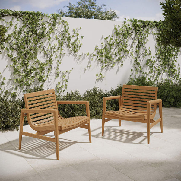 Modway Furniture Hayden Modway Solid Teak Outdoor Armchair Set Sculptural Slat Design Patio Seating EEI-7707-NAT
