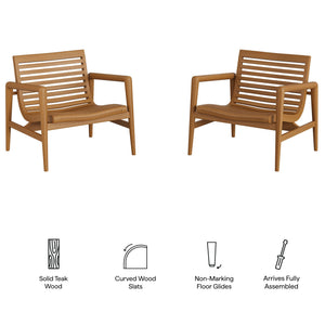 Modway Furniture Hayden Modway Solid Teak Outdoor Armchair Set Sculptural Slat Design Patio Seating EEI-7707-NAT