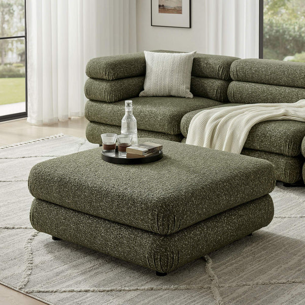 Modway Furniture Jubilee Modway Tufted Square Ottoman with Looped Yarn Upholstery for Modern Living Green EEI-7711-OLI