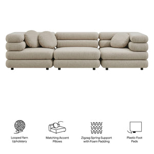 Modway Furniture Jubilee Modway Modular Sectional Sofa with Looped Yarn Weave and Retro Tufted Cushions Brown EEI-7712-LIN