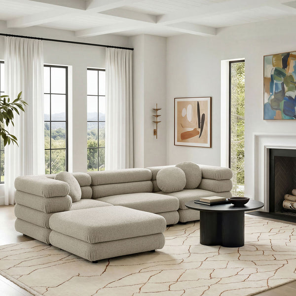 Modway Furniture Jubilee Modway 4 Piece Modular Sectional Looped Yarn Woven Sofa Set for Living Rooms Brown EEI-7713-LIN