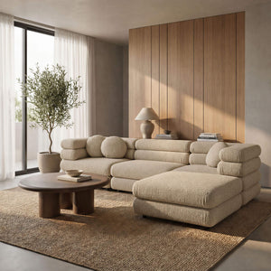 Modway Furniture Jubilee Modway 4 Piece Modular Sectional Looped Yarn Woven Sofa Set for Living Rooms Brown EEI-7713-LIN