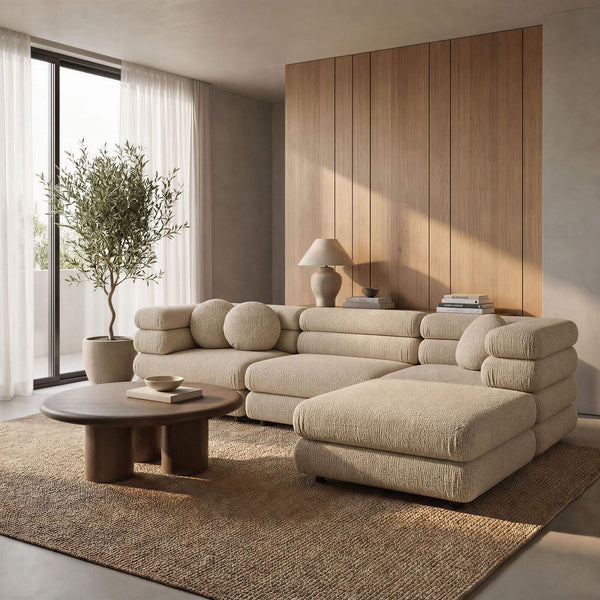 Modway Furniture Jubilee Modway 4 Piece Modular Sectional Looped Yarn Woven Sofa Set for Living Rooms Brown EEI-7713-LIN
