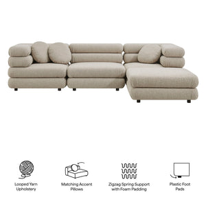 Modway Furniture Jubilee Modway 4 Piece Modular Sectional Looped Yarn Woven Sofa Set for Living Rooms Brown EEI-7713-LIN