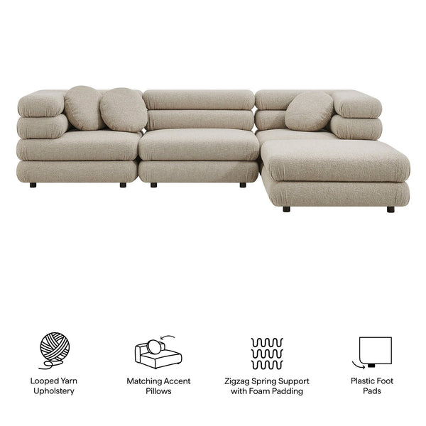 Modway Furniture Jubilee Modway 4 Piece Modular Sectional Looped Yarn Woven Sofa Set for Living Rooms Brown EEI-7713-LIN
