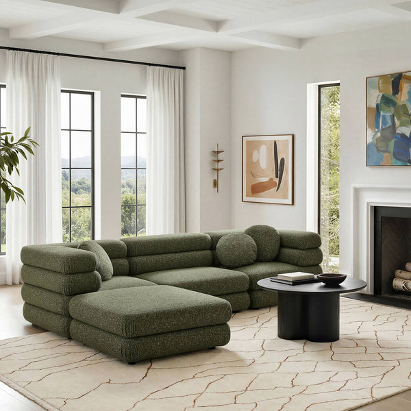 Modway Furniture Jubilee Modway 4 Piece Modular Sectional Looped Yarn Woven Sofa Set for Living Rooms Green EEI-7713-OLI