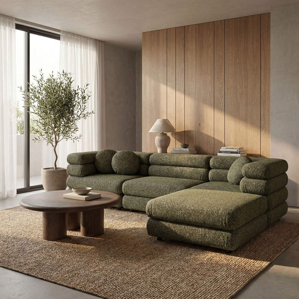 Modway Furniture Jubilee Modway 4 Piece Modular Sectional Looped Yarn Woven Sofa Set for Living Rooms Green EEI-7713-OLI