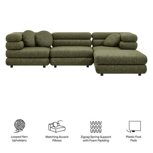 Modway Furniture Jubilee Modway 4 Piece Modular Sectional Looped Yarn Woven Sofa Set for Living Rooms Green EEI-7713-OLI