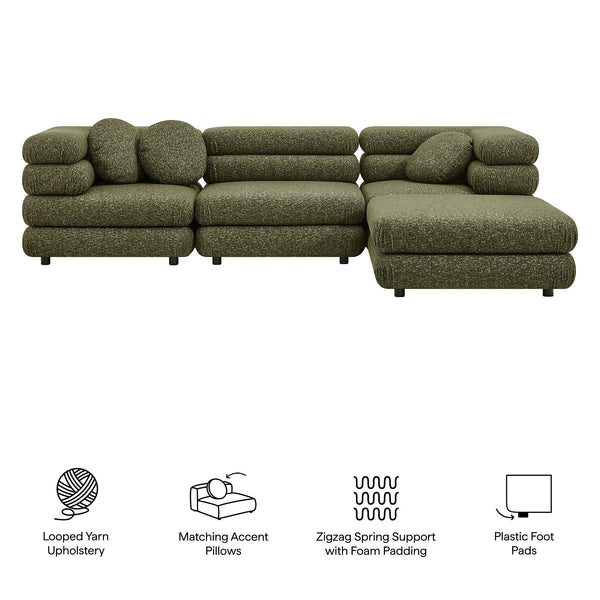Modway Furniture Jubilee Modway 4 Piece Modular Sectional Looped Yarn Woven Sofa Set for Living Rooms Green EEI-7713-OLI