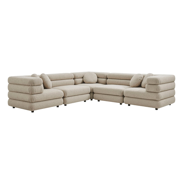 Modway Furniture Jubilee Modway 5 Piece Modular Sectional with Looped Yarn Woven Upholstery for Living Rooms Brown EEI-7714-LIN