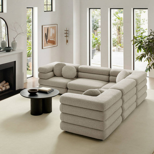 Modway Furniture Jubilee Modway 5 Piece Modular Sectional with Looped Yarn Woven Upholstery for Living Rooms Brown EEI-7714-LIN