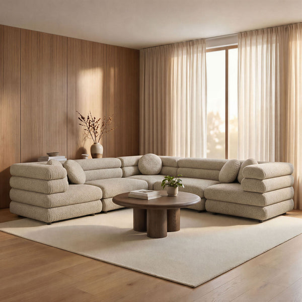 Modway Furniture Jubilee Modway 5 Piece Modular Sectional with Looped Yarn Woven Upholstery for Living Rooms Brown EEI-7714-LIN