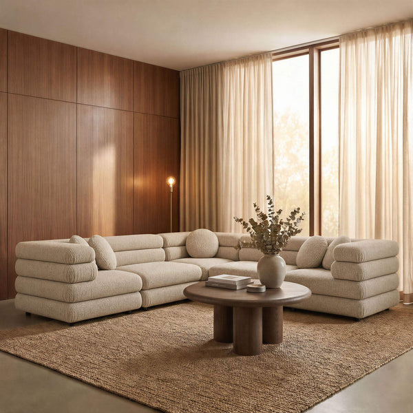 Modway Furniture Jubilee Modway 5 Piece Modular Sectional with Looped Yarn Woven Upholstery for Living Rooms Brown EEI-7714-LIN
