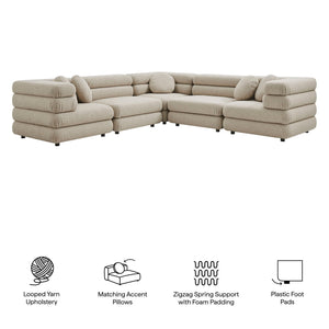 Modway Furniture Jubilee Modway 5 Piece Modular Sectional with Looped Yarn Woven Upholstery for Living Rooms Brown EEI-7714-LIN