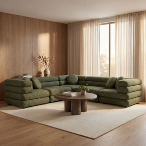 Modway Furniture Jubilee Modway 5 Piece Modular Sectional with Looped Yarn Woven Upholstery for Living Rooms Green EEI-7714-OLI