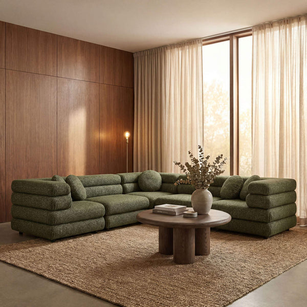 Modway Furniture Jubilee Modway 5 Piece Modular Sectional with Looped Yarn Woven Upholstery for Living Rooms Green EEI-7714-OLI