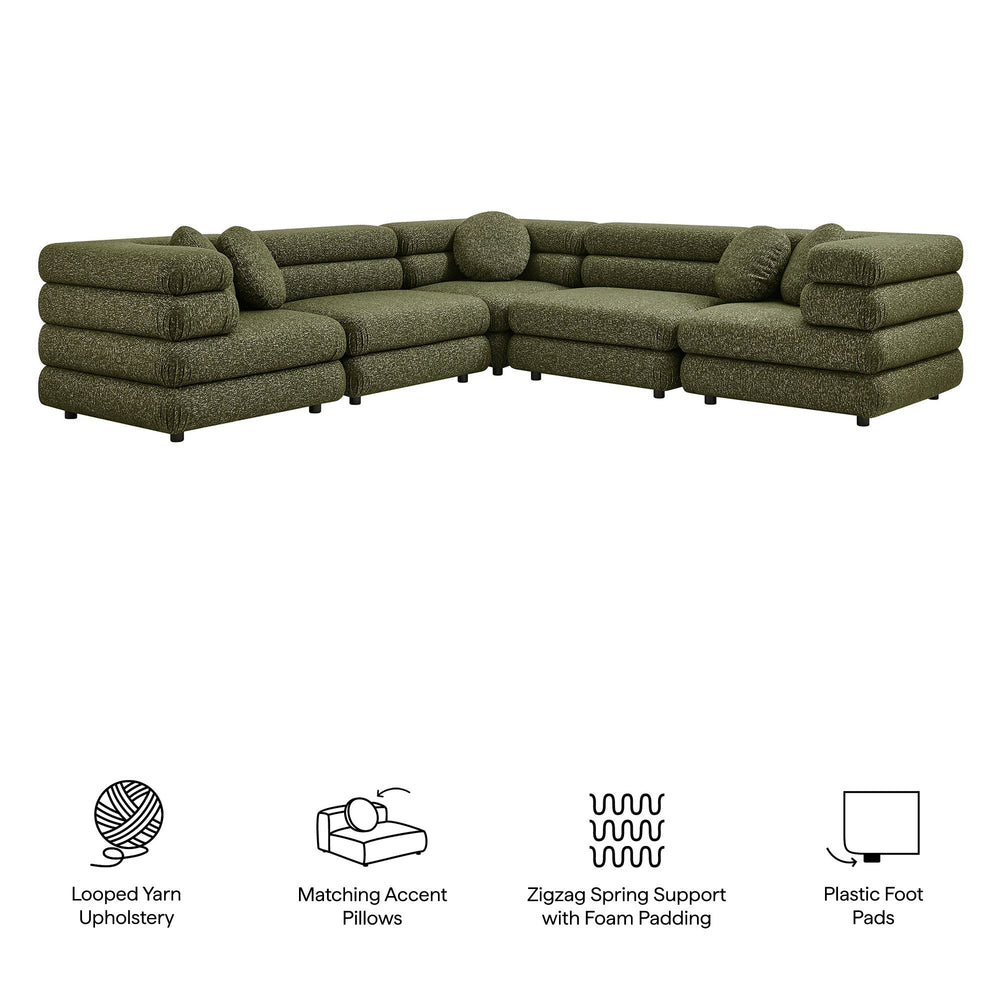 Modway Furniture Jubilee Modway 5 Piece Modular Sectional with Looped Yarn Woven Upholstery for Living Rooms Green EEI-7714-OLI