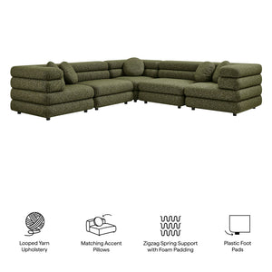 Modway Furniture Jubilee Modway 5 Piece Modular Sectional with Looped Yarn Woven Upholstery for Living Rooms Green EEI-7714-OLI