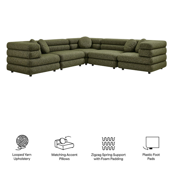 Modway Furniture Jubilee Modway 5 Piece Modular Sectional with Looped Yarn Woven Upholstery for Living Rooms Green EEI-7714-OLI