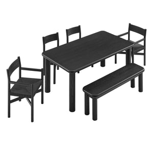 Modway Furniture Alvia Solid Oak Six Piece Dining Set with Woven Paper Rope Chairs and Bench Black EEI-7715-BLK