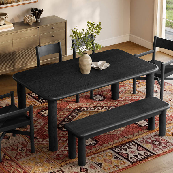 Modway Furniture Alvia Solid Oak Six Piece Dining Set with Woven Paper Rope Chairs and Bench Black EEI-7715-BLK