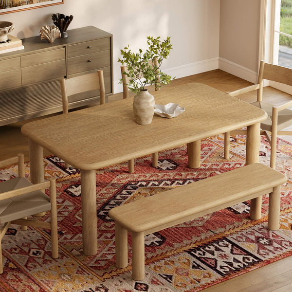 Modway Furniture Alvia Solid Oak Six Piece Dining Set with Woven Paper Rope Chairs and Bench Brown EEI-7715-WOA