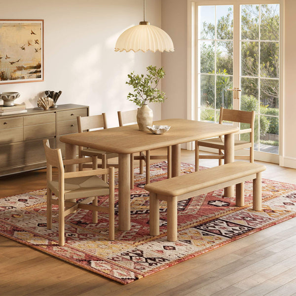 Modway Furniture Alvia Solid Oak Six Piece Dining Set with Woven Paper Rope Chairs and Bench Brown EEI-7715-WOA