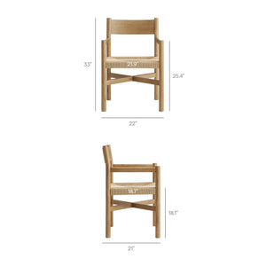 Modway Furniture Alvia Solid Oak Six Piece Dining Set with Woven Paper Rope Chairs and Bench Brown EEI-7715-WOA