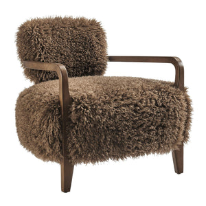Modway Furniture Zinnia Faux Fur Lounge Chair Striped Plush Upholstery Rubberwood Arms Boho Comfort Brown EEI-7716-BRN