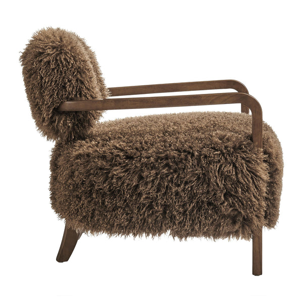 Modway Furniture Zinnia Faux Fur Lounge Chair Striped Plush Upholstery Rubberwood Arms Boho Comfort Brown EEI-7716-BRN