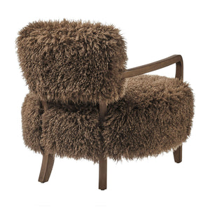 Modway Furniture Zinnia Faux Fur Lounge Chair Striped Plush Upholstery Rubberwood Arms Boho Comfort Brown EEI-7716-BRN