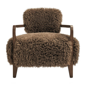 Modway Furniture Zinnia Faux Fur Lounge Chair Striped Plush Upholstery Rubberwood Arms Boho Comfort Brown EEI-7716-BRN