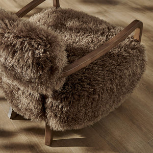 Modway Furniture Zinnia Faux Fur Lounge Chair Striped Plush Upholstery Rubberwood Arms Boho Comfort Brown EEI-7716-BRN