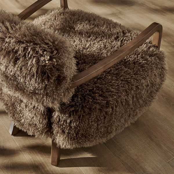 Modway Furniture Zinnia Faux Fur Lounge Chair Striped Plush Upholstery Rubberwood Arms Boho Comfort Brown EEI-7716-BRN