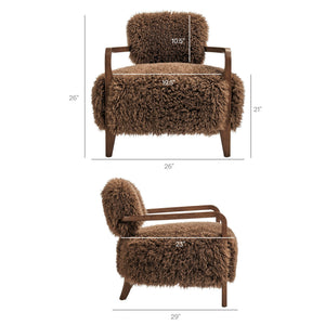Modway Furniture Zinnia Faux Fur Lounge Chair Striped Plush Upholstery Rubberwood Arms Boho Comfort Brown EEI-7716-BRN