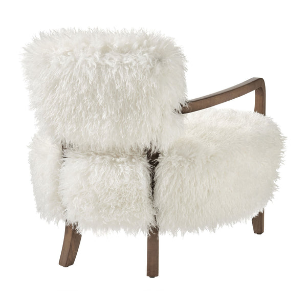 Modway Furniture Zinnia Faux Fur Lounge Chair Striped Plush Upholstery Rubberwood Arms Boho Comfort White EEI-7716-WHI