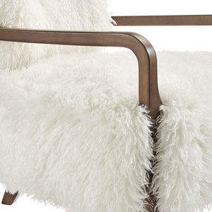 Modway Furniture Zinnia Faux Fur Lounge Chair Striped Plush Upholstery Rubberwood Arms Boho Comfort White EEI-7716-WHI