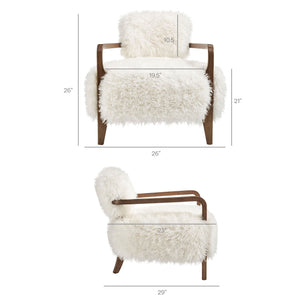 Modway Furniture Zinnia Faux Fur Lounge Chair Striped Plush Upholstery Rubberwood Arms Boho Comfort White EEI-7716-WHI