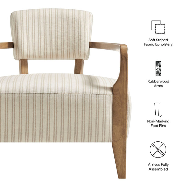 Modway Furniture Zinnia Bold Striped Upholstered Accent Chair with Rubberwood Arms for Modern Living EEI-7717-OAT