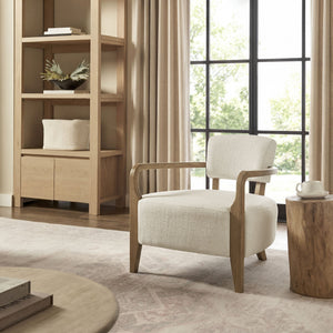 Modway Furniture Zinnia Linen Blend Accent Chair with Rubberwood Arms for Modern Living Rooms White EEI-7718-IVO