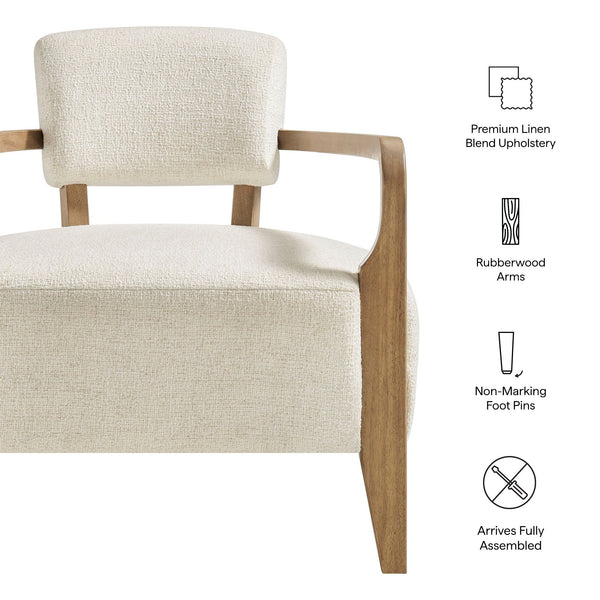 Modway Furniture Zinnia Linen Blend Accent Chair with Rubberwood Arms for Modern Living Rooms White EEI-7718-IVO
