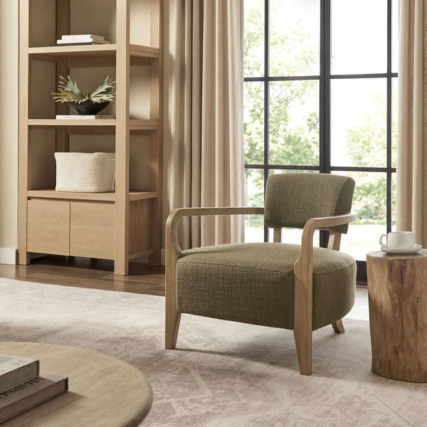 Modway Furniture Zinnia Linen Blend Accent Chair with Rubberwood Arms for Modern Living Rooms Green EEI-7718-OLI