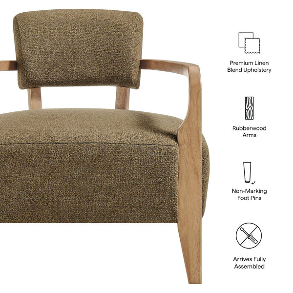 Modway Furniture Zinnia Linen Blend Accent Chair with Rubberwood Arms for Modern Living Rooms Green EEI-7718-OLI