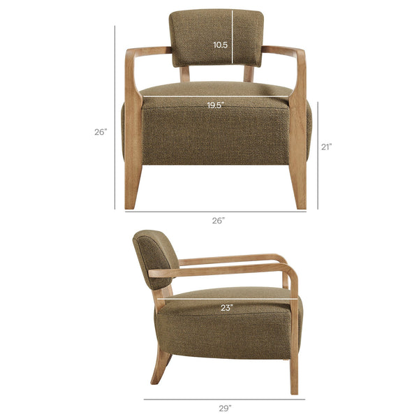 Modway Furniture Zinnia Linen Blend Accent Chair with Rubberwood Arms for Modern Living Rooms Green EEI-7718-OLI