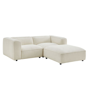 Modway Furniture Auren Modway Bouclé Three Piece Modular Seating Set with Ottoman for Modern Living White EEI-7719-CRE